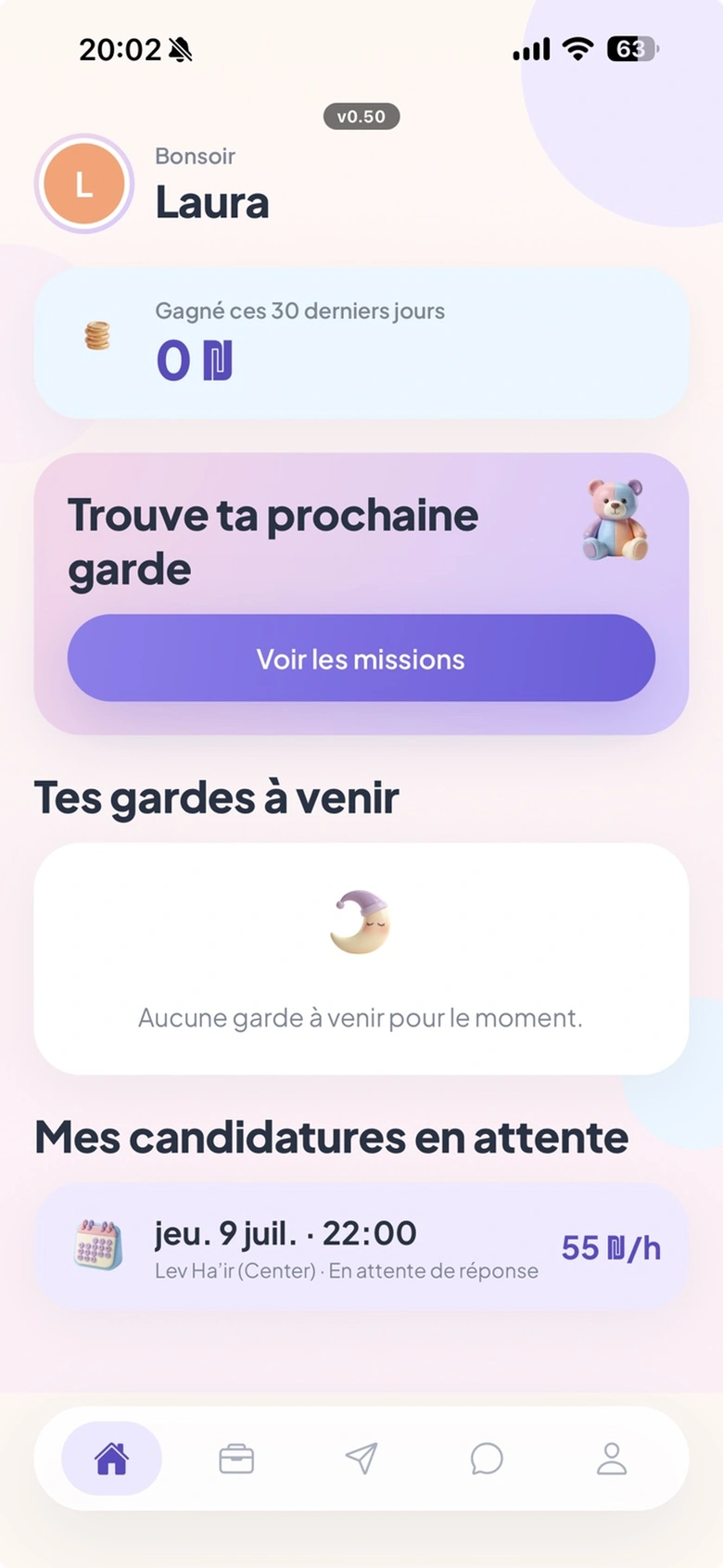 Accueil baby-sitter de l’app Bambinoush