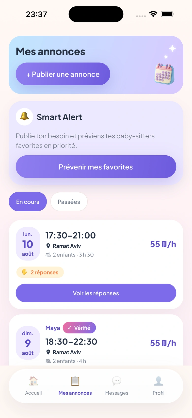 Publication d’une annonce de babysitting dans Bambinoush