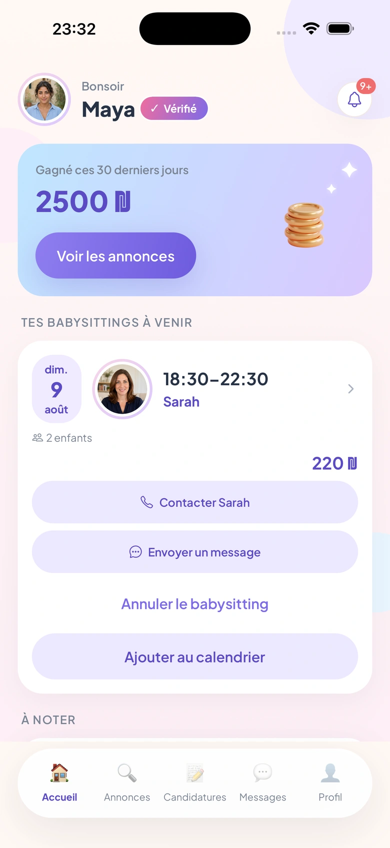 Suivi des gains d’une baby-sitter dans Bambinoush